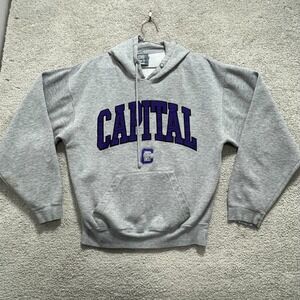 Captital Crusaders Hoodie Men's Small Gray Purple Logo Sweatshirt Collegiate